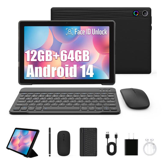 10.1-inch Android 14 Octa-core Tablet Set,12GB RAM 64GB ROM,Face ID, Bluetooth,5MP+8MP Dual Camera,WiFi 6, 5000mAh Battery,5MP+8MP
