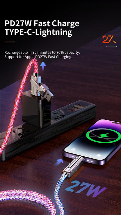 【Mother's Day Gift】Four-in-One 100W Colorful lights Data Cable,Supports fast charging and data transmission,Free switching four interfaces, Luminous Durable