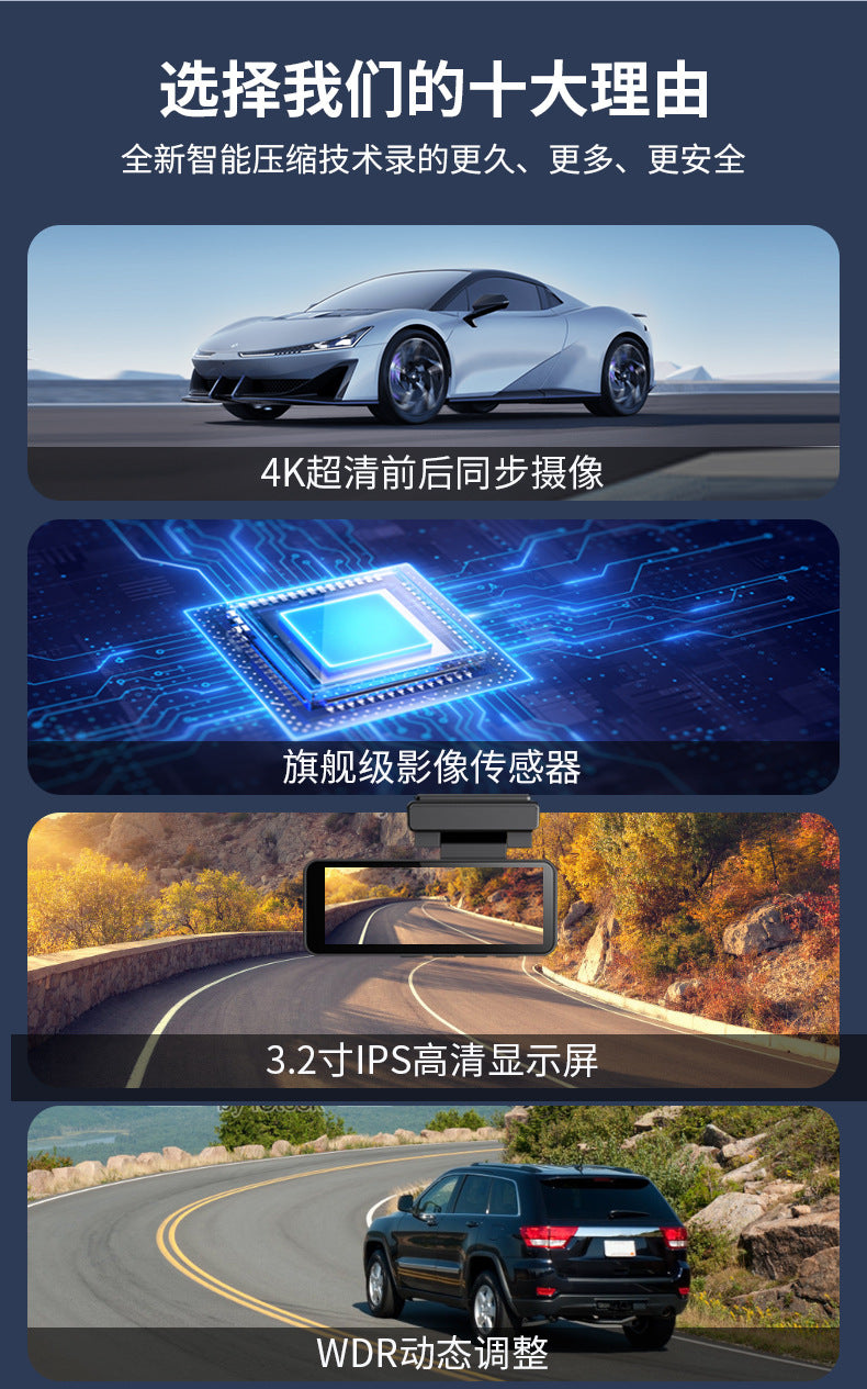 Super Clear4K Starlight Night Vision Front and Rear Dual Recording WIFI Mobile Phone Interconnection Dual-Lens Car Mount DVR Driving Recorder