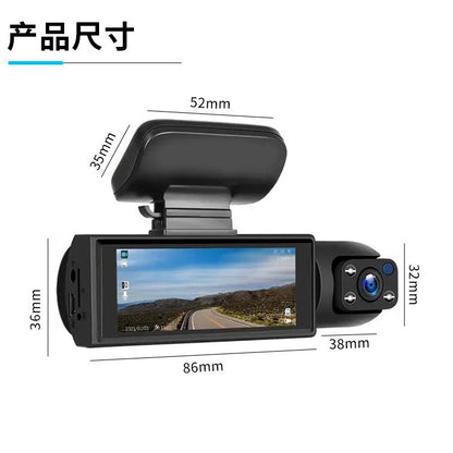 Three-Lens Dash Cam2Front, Middle, and Rear HD Night Vision Reversing Camera24H Wholesale Parking One Piece