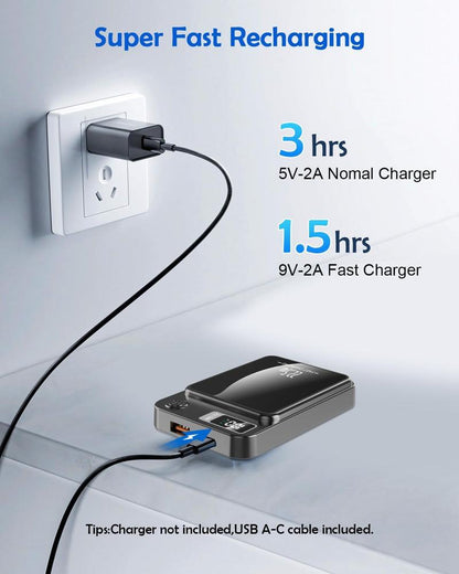 Green Springtok Digital Power Display 10000 mAh Ultra-Thin Mini Wireless Magnetic Power Bank for iPhone & Android Phones, Compact and Portable Charger Chargeable Smartphone Battery