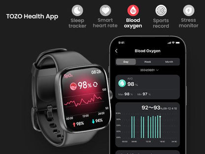 TOZO S7 Smartwatch Bluetooth Call 1.85”AMOLED Ultra HD Screen,Dynamic Dials Messages Push 100+ Sports Modes,Detect Human Health (Heart Rate,Blood Oxygen)with High Battery Life Touch Screen Watch Black