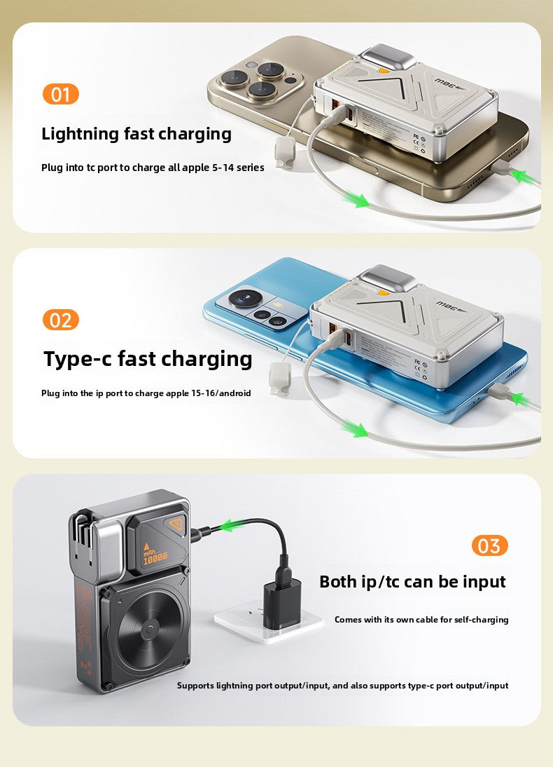 Power Bank AC Power Bank 35W Fast Charging with Built-in Cable Portable Power Supply Magnetic Wireless Charging Stand Multi-Function