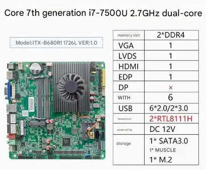i7-7500u Mini-ITX Motherboard 7th Core Intel CPU IPC SBC Embedded Ultra-thin Mainboard with 6COM 2LAN DC12V DDR4 8USB LVDS EDP
