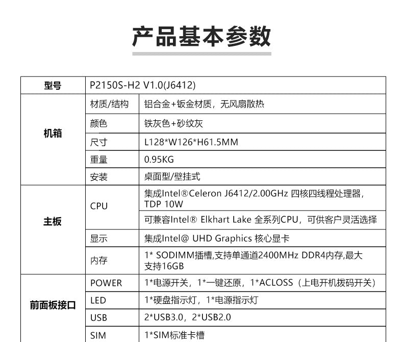 Industrial Control P2150S-H Dual Network 2 Serial Dual HDMI Mini Industrial Computer Host Micro J6412 Industrial PC