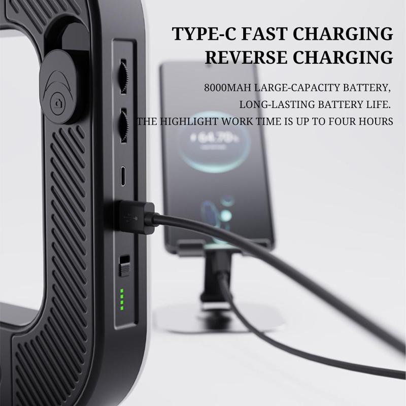 USB Rechargeable Selfie Portable Ring LED Ring Light, 8000mAh Long Battery Life Clip-on Selfie Fill Light, Portable Selfie Light for Bedroom, Living Room, Office, Mobile Power Supply for Charging Other Devices