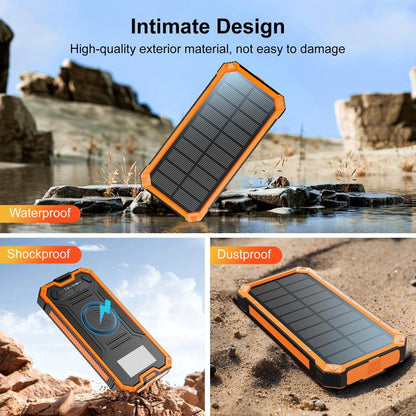20000mAh Portable Wireless Power Bank, Solar Power Bank Charger for iPhone & Android & Samsung, Dual USB-A Output, USB-C Fast Charging, Smartphone Chargeable , External Battery Pack with Dual Flashlight for Camping