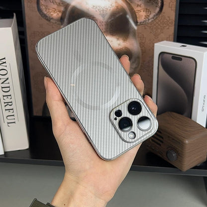 Compatible with iPhone 15 14 13 12 Pro Max Phone Case Carbon Fiber Texture Magnetic Matte Apple 14 Shockproof Electroplated Protective Cover