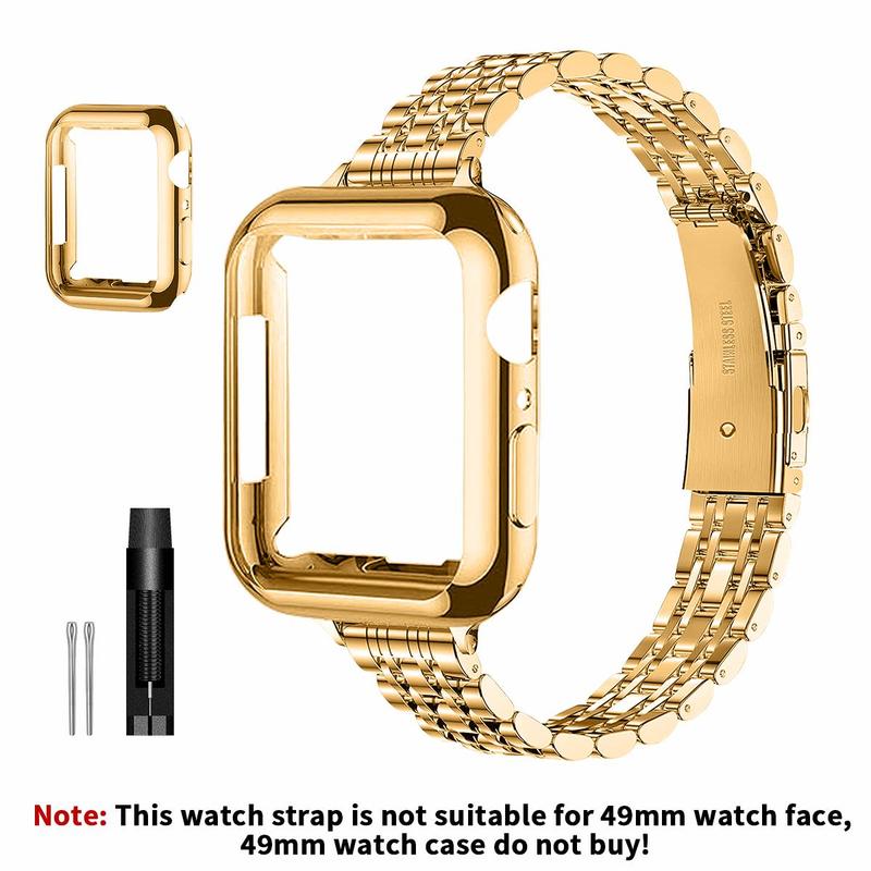 Women's Watch Band & Soft Protective Case & Tools (1 Set), Stainless Steel Smart Watch Bands, Compatible with Apple Watch 9/8/7/6/5/4/3/2/1/SE/SE2 Series, Wearable Accessories, Electronics Accessories