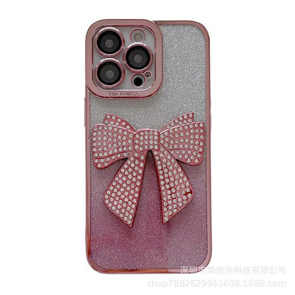 Luxurious Transparent Glitter Diamond Bowknot Case for iPhone 15 14 13 12 11 Pro Max, Apple 14 Pro Shockproof 13