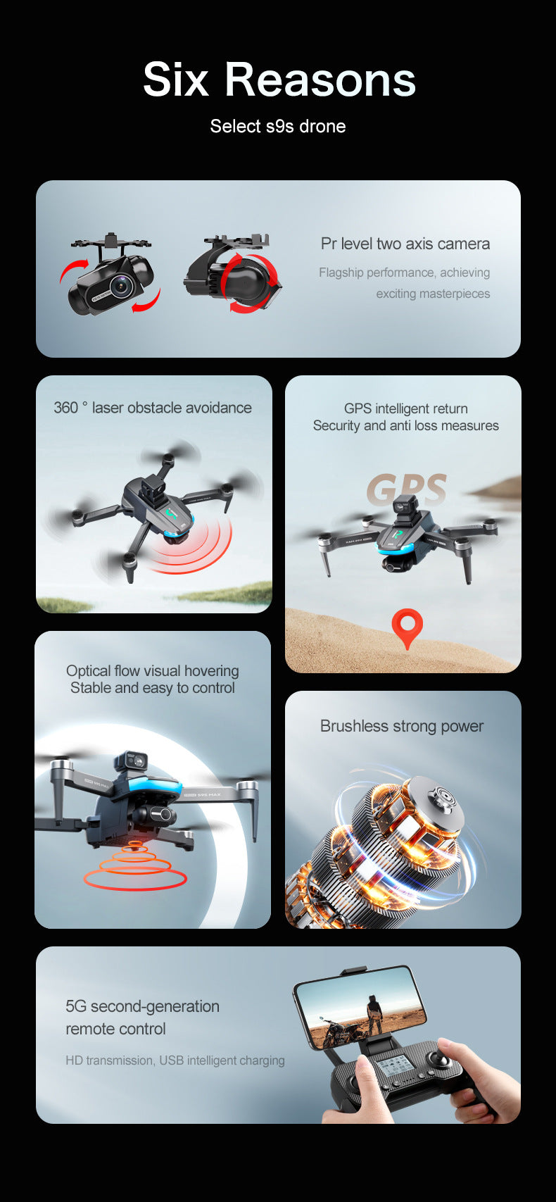 Cross-Border S9S Drone Brushless GPS Satellite Positioning4K High-definition Aerial Photography Two-axis Electric Servo Quadcopter