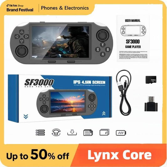 SF3000 Retro Handheld Game Console with 4.5 Inch IPS Screen 3000mAh Battery & 64GB TF Card for Boys Gift Gaming & Consoles ps controllers ps accessories controller grips game stick Cyber Cables cool gadgets boys Box Compact