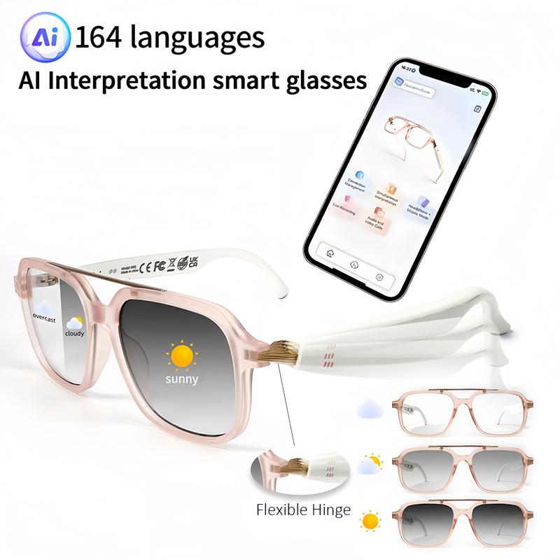 AI Interpretation Smart Glasses,160 Languages, Chat GPT,Audio Glasses for Men And Women,Microphone And Speaker, HD Voice Calls And HIFI Music Quality,Hands-Free Calling,Color Changing Lens, Suitable for  Riding,Driving,Travel,Black Friday & Cyber Monday