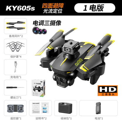 Cross-Border KY605S Drone Three-Camera Aerial Photography Four-Sided Obstacle Avoidance Remote Control Aircraft Optical Flow Positioning Quadcopter