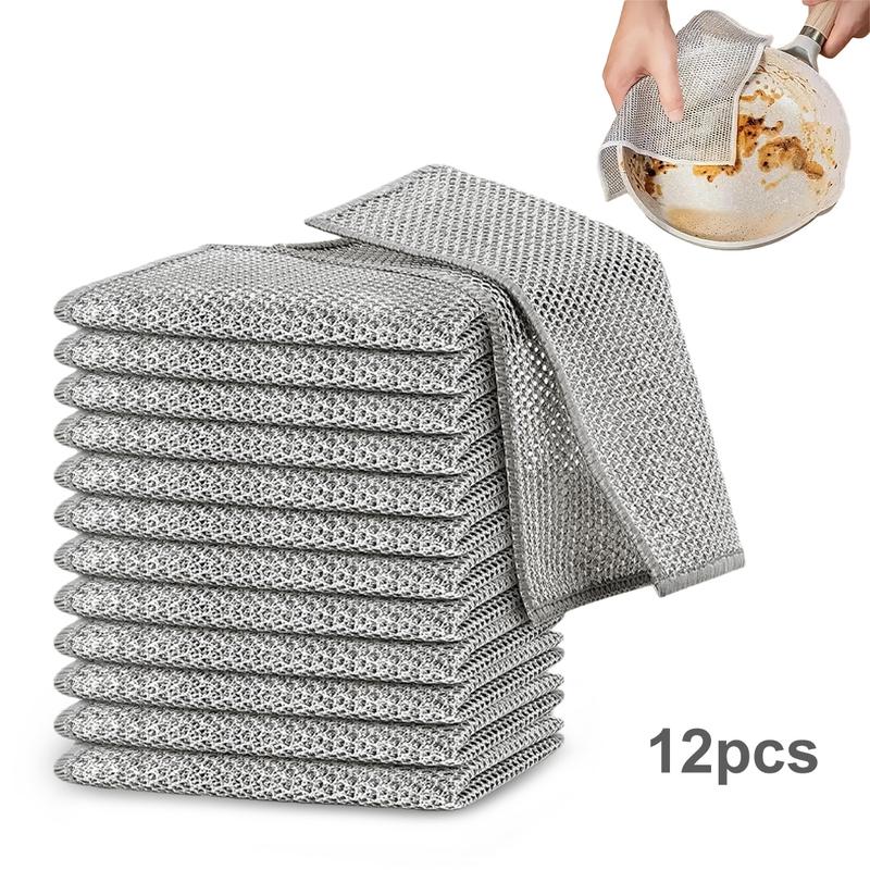 【Freeship】12-Pack Dishwashing Rags, Multipurpose Non-Scratch Wire Dishcloths for Wet and Dry Use,Reusable Wire Cleaning Cloths for Kitchen, Sinks.and Pans Silver Removable, Washable & More
