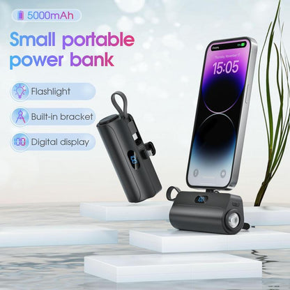 5000mAh Portable Mini Power Bank with Built-in Cables, Mobile Power Bank Charger with LED Digital Display & Flashlight, Suitable for iPhone 15/14/13, Galaxy S21 & More, Phone Accessories, Electronics Accessories