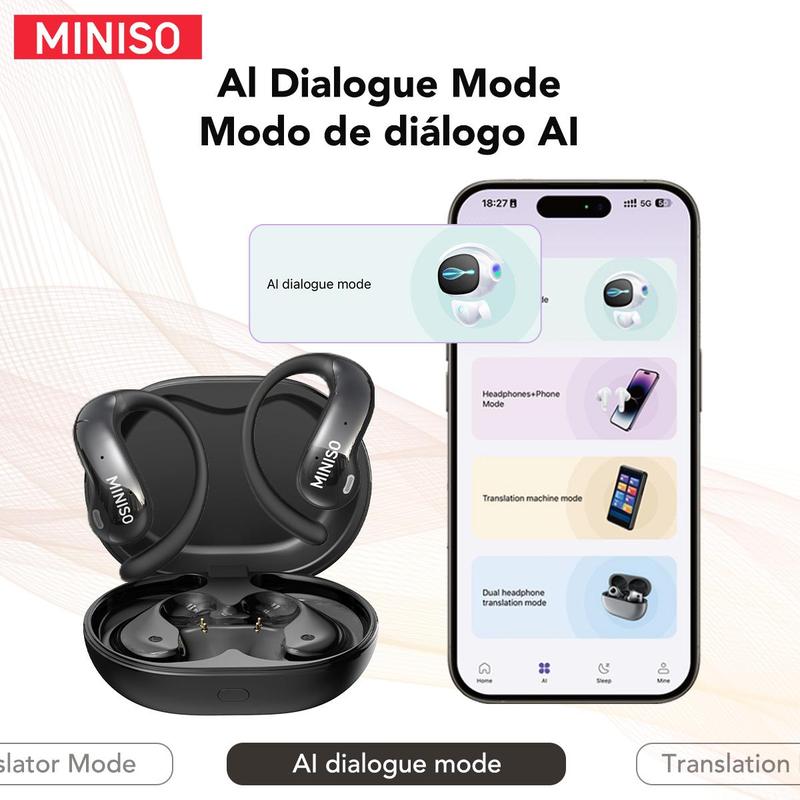 MINISO MS188 Wireless BT Headphones, 1 Count Open-back Over-ear Headphones with LCD Display Charging Case, Suitable for Daily Commuting