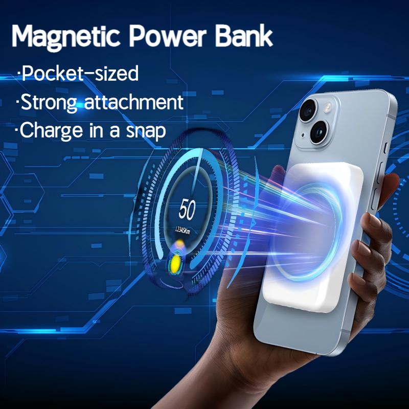 6-in-1 Magnetic Charging and Bluetooth  earphones Kit: MagSafe battery pack, Fast Charge, MagneticPower Bank, Wireless Charger, Type-C toLightning Cable, Adapter & Audio Support,Compact & Portable
