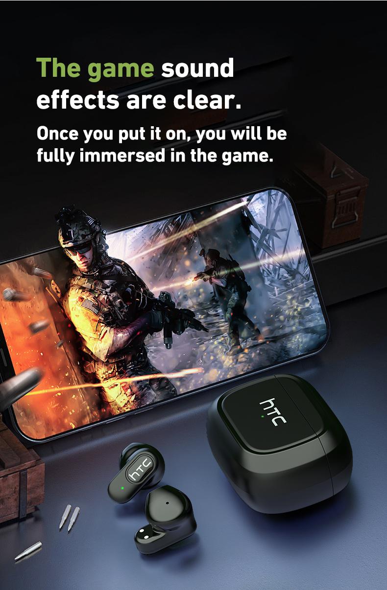 HTC NE51 Wireless Earbuds Bluetooth 6.0 Earphones Waterproof Wireless Earphones, Sports, Study and Audio Calls | Built in Microphone In Ear Earbuds, Gaming Bluetooth Headphones