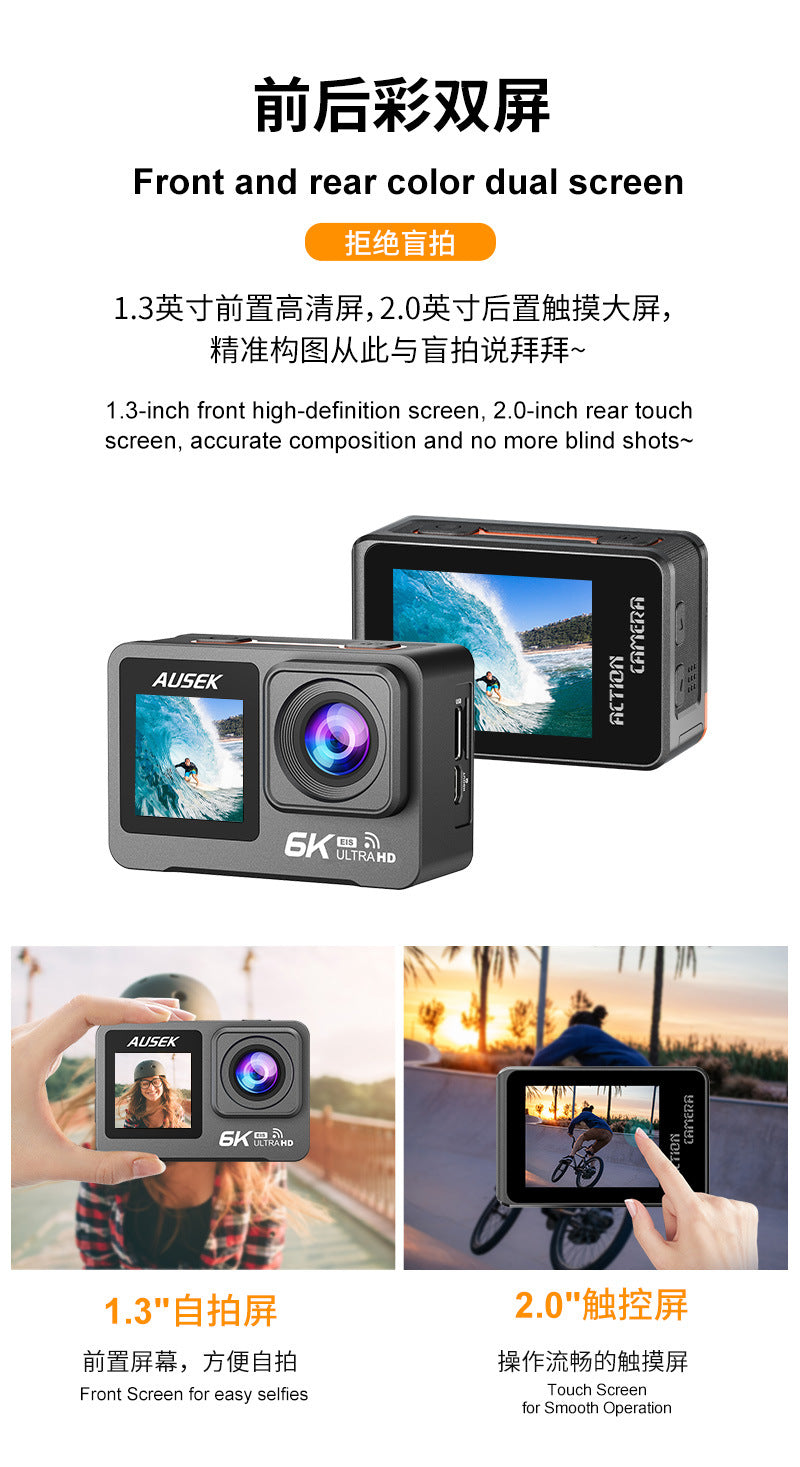 6k Sport Action Cam Camera Cross-Border6k Sports Camera Anti-Shake Waterproof6k Cycling Computer
