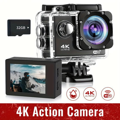 Action Camera with 4K 30FPS Ultra HD Video,12MP Photos, HDR,2.0" Image Sensor, Daily Streaming, HD camera, Stabilization