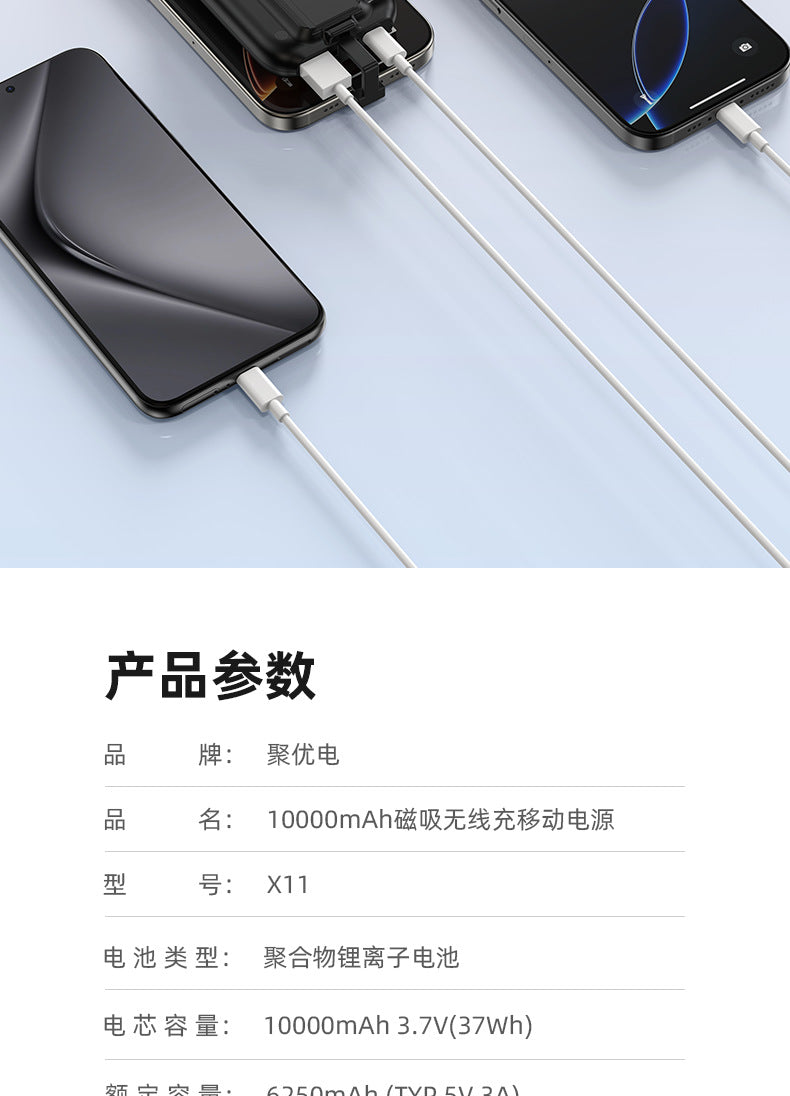 Magnetic Wireless Power Bank 5-in-1 Rechargeable Watch PD20w Fast Charging with Built-in Cable10000Ma Mobile Power Supply