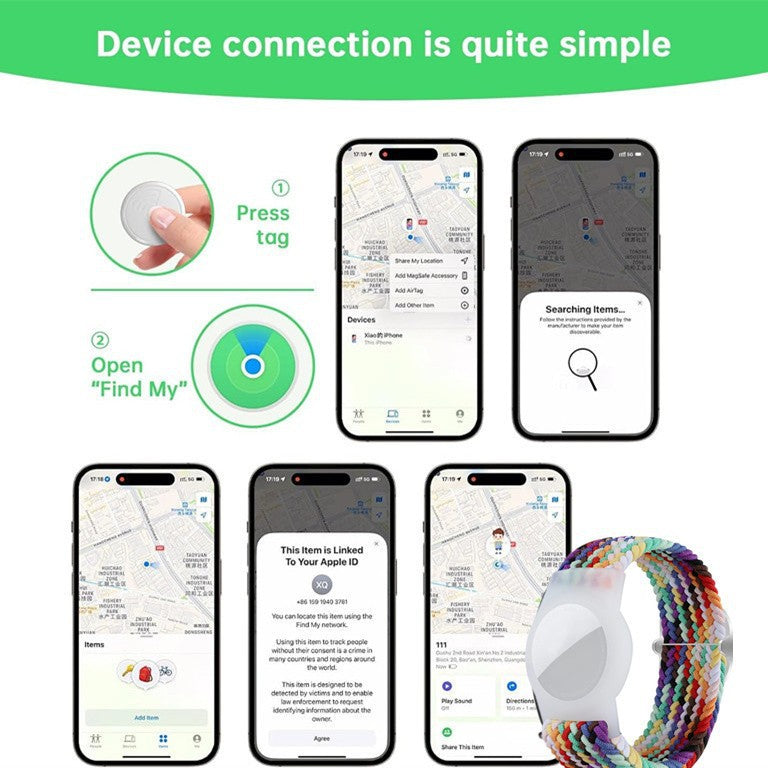 Cross-Border Find My Global Positioning Tracker Suitable for Children Woven Pattern Bracelet Strap(Only iOS）