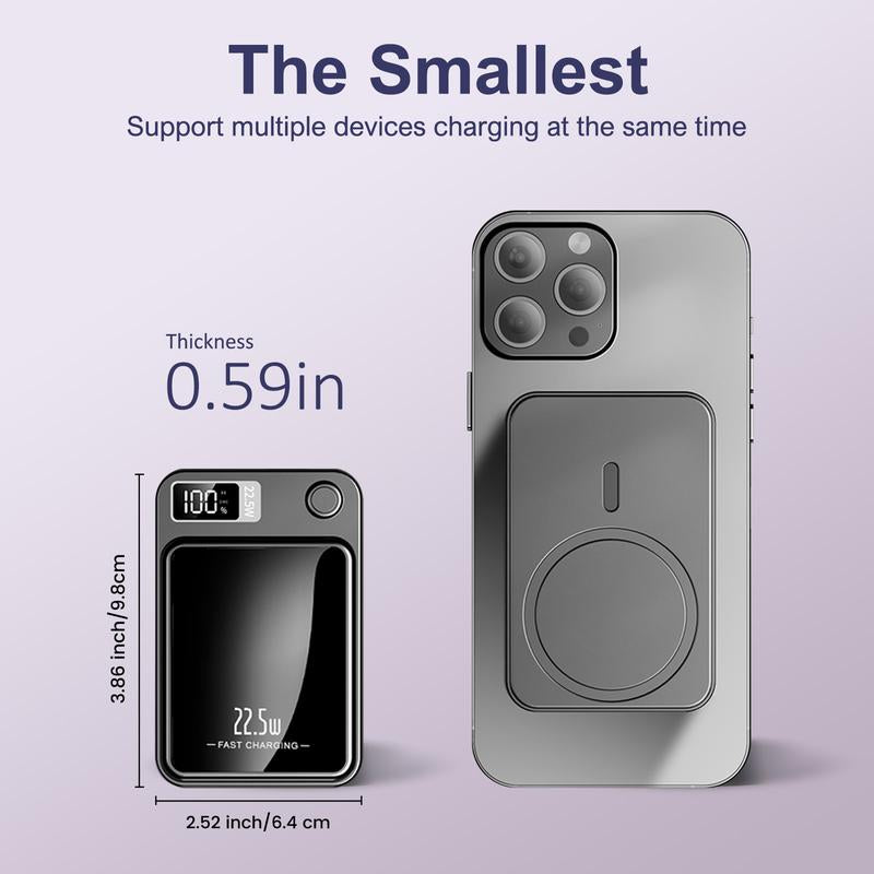 Green Springtok Digital Power Display 10000 mAh Ultra-Thin Mini Wireless Magnetic Power Bank for iPhone & Android Phones, Compact and Portable Charger Chargeable Smartphone Battery