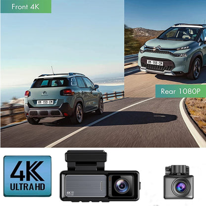 Super Clear4K Starlight Night Vision Front and Rear Dual Recording WIFI Mobile Phone Interconnection Dual-Lens Car Mount DVR Driving Recorder