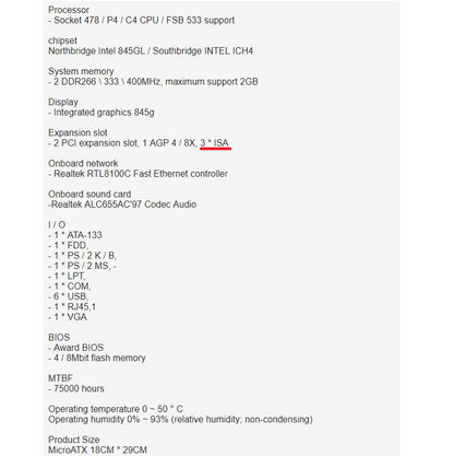 845 New Original 845GV 845GL ISA 메인보드 PGA478 마더보드 2PCI VGA LPT 3ISA 슬롯 밀링 머신 산업용 마더보드