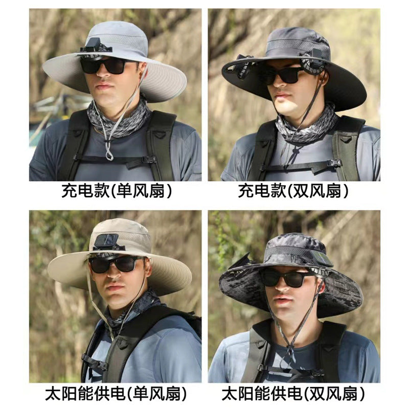 Foreign Trade Hot Item Solar Hat Rechargeable Dual Fan Men's Fishing Fisherman Hat Outdoor Sun Hat Sun Protection Hat