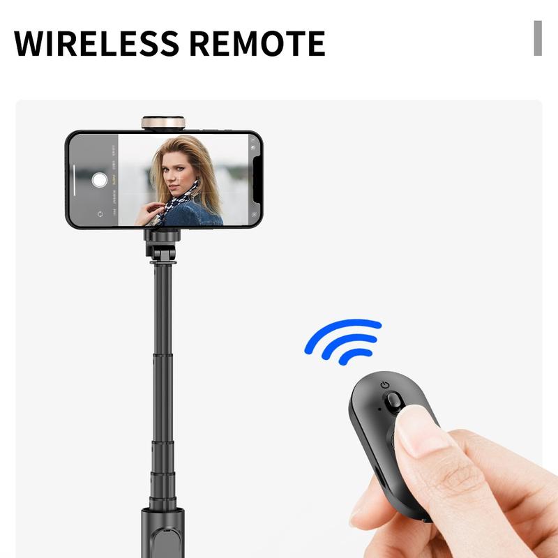 HANENO Portable Selfie Stick Tripod with Remote Bluetooth, Telescopic Design for iPhone, Upgraded Tripod for Travel and Recording Vlogging Kit Camera Stabilizer Electronic Gadgets Aluminum Android Cellphone Smartphone Tk Q12 Black