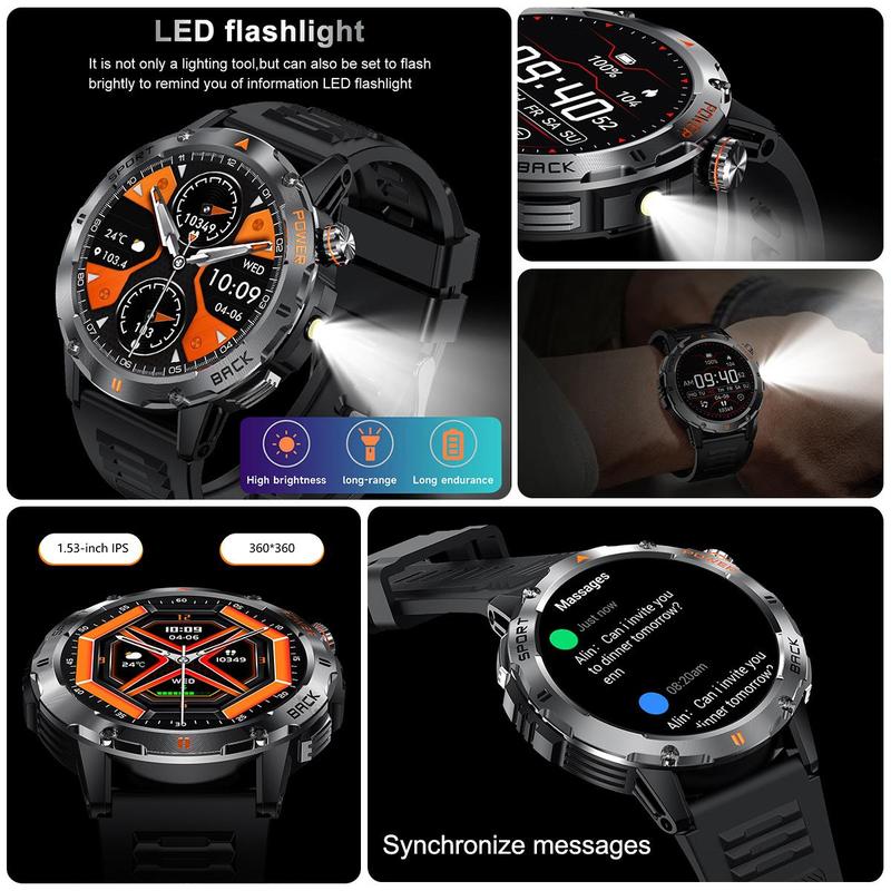 Men's Fashion Full Touch Round Smart Watch, Fashion Digital Watch with Multiple Sports Modes, Sports Fitness Smart Watch for Android iOS, Durable Gadget Watch, Gifts for Boyfriend