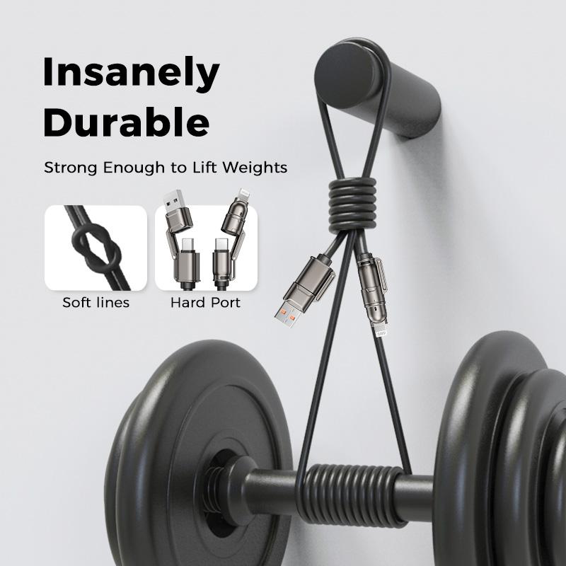 NEW - MAGIC JOHN USB Type C Charging Cable, 4 in 1 Function, 65W Fast Charging, Liquid Silicone and Aluminum Alloy Material, Braided Data Cable, Black & Gray