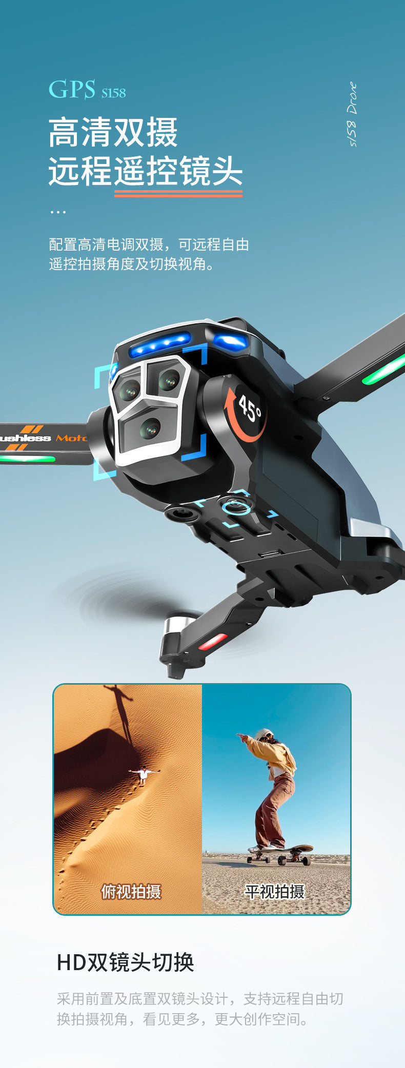 Cross-Border S158Uav GPS Positioning Brushless Motor HD Dual Camera Aerial Photography Obstacle Avoidance Remote Control Aircraft Drone