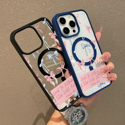 Premium Magnetic Case for iPhone11/12/13/14/15/16/promax Bow Bible label collage | MagSafe Ready, Anti-Fall, and Ultra-Thin Design | Perfect for Everyday Use springtok aesthetic pattern design protective phone case magsafe magnetic luxury case