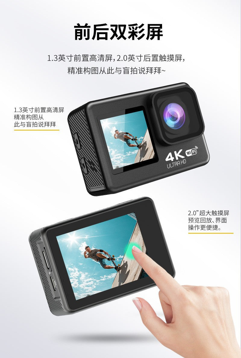 Cross-Border4k Waterproof Action Camera High Definition Anti-Shake Outdoor Camera Diving Camera Customization from Factory Source