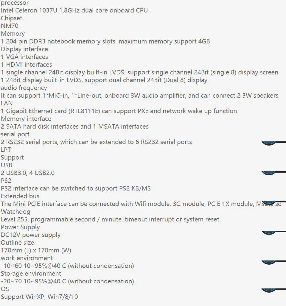 1037U New Original Mini-ITX Mainboard For IntelCPU IPC SBC Embedded Motherboard Ivybridge with 6*COM 1*Giga LVDS DC12V
