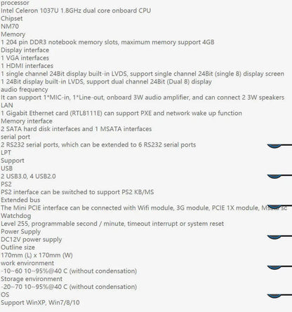 1037U New Original Mini-ITX Mainboard For IntelCPU IPC SBC Embedded Motherboard Ivybridge with 6*COM 1*Giga LVDS DC12V