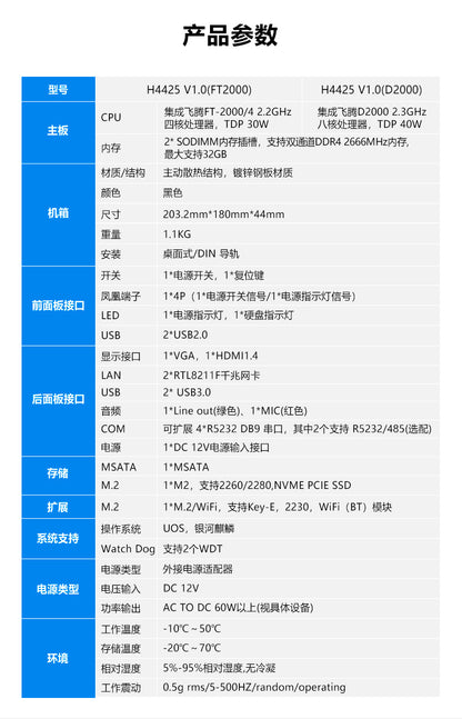 Domestic Industrial Computer Feiteng D2000 Mini Industrial PC Tongxin UOS Kylin FT2000 Mini Industrial Host