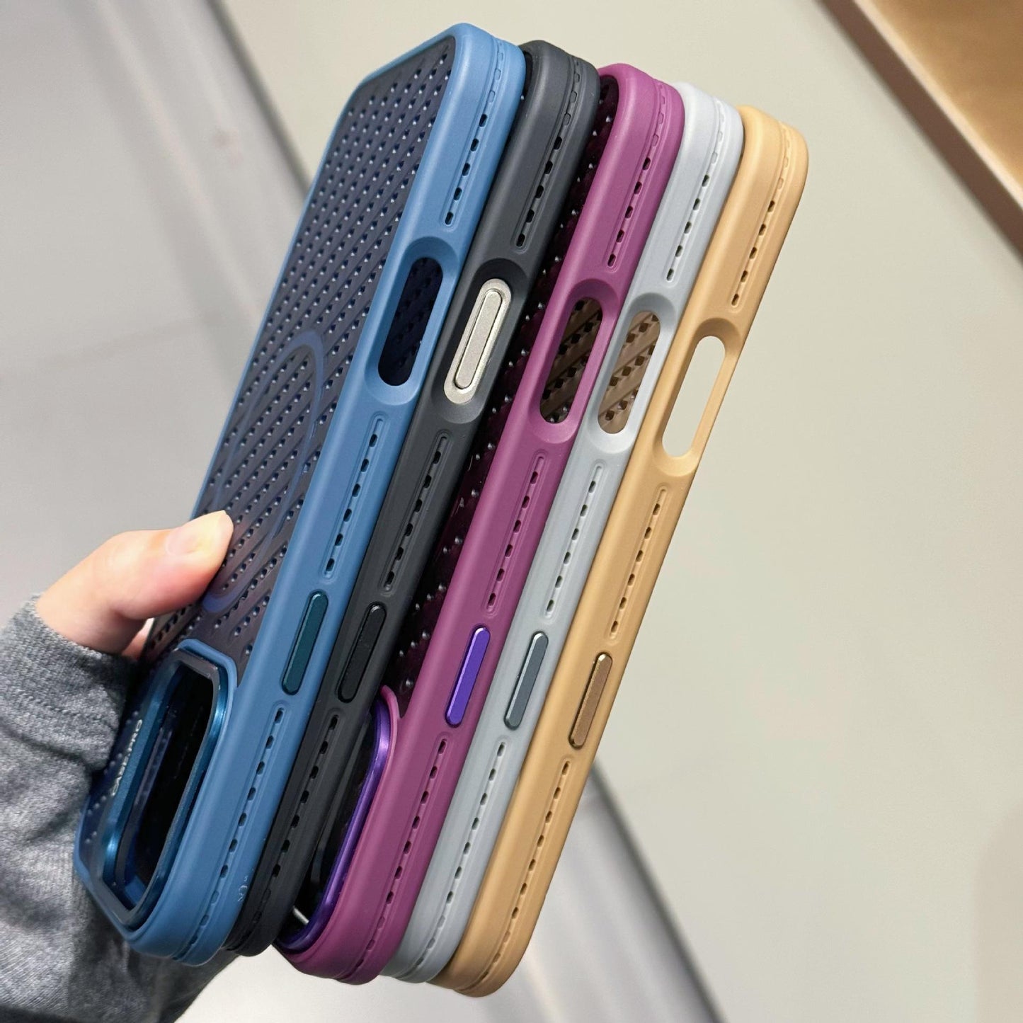 Grid Flip Stand Phone Case Compatible with iPhone 17 16 15 14 13 12 Pro Max Pro Plus Air Magnetic Breathable Heat Dissipation Apple 16 Pro Max Protective Cover