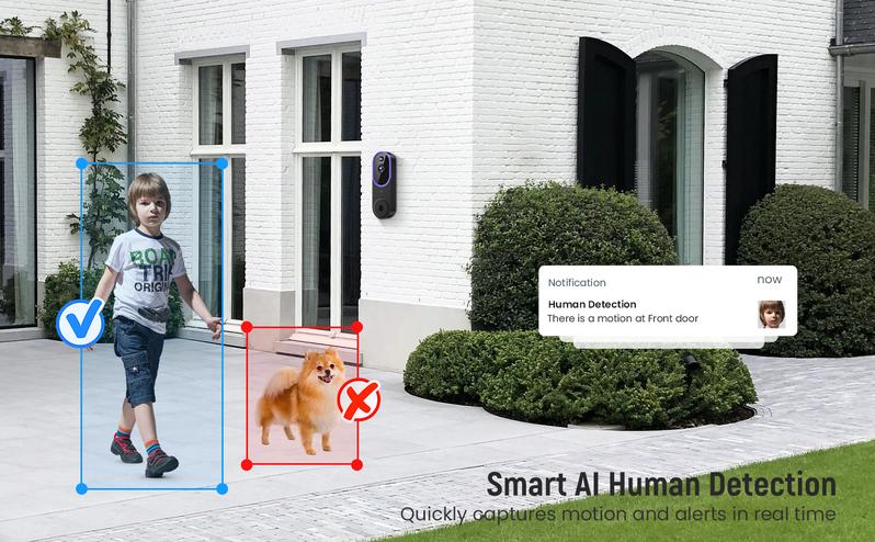 Smart 1080P Video Doorbell Camera Wireless, AI Human Detection, Live View, 2-Way Audio, Included Chime, Night Vision, 2.4G Wi-Fi, Cloud Storage, Indoor/Outdoor Surveillance Cam (Purple)