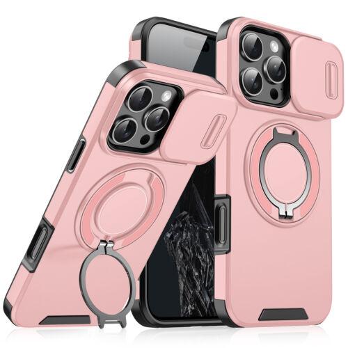 For iPhone 16 Pro Max 15 14 13 12 11 Magnetic Ring Stand Case w/Slide Lens Cover 360 Rotated Ring Kickstand Holder Military Grade Shock proof Slide Camera Protective Cover Phone Case