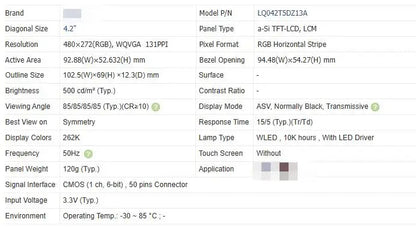LQ042T5DZ13A LQ042T5DZ13K LQ042T5DZ14A LQ042T5DZ17 42-inch Original LCD Display Screen