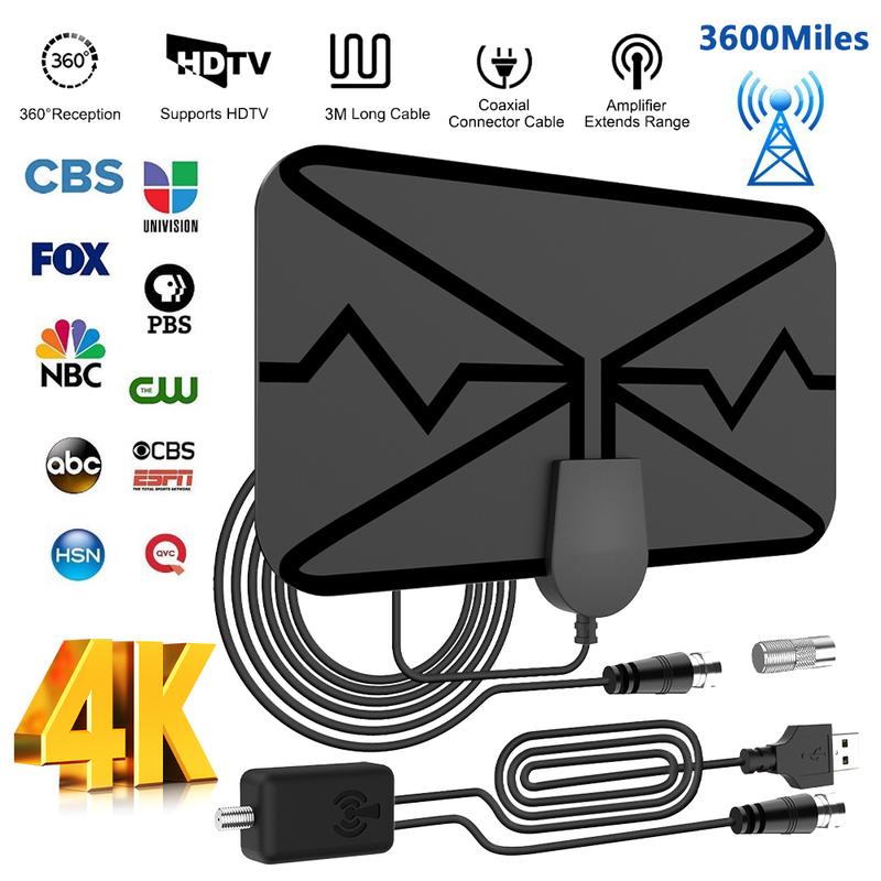 HDTV Antenna, Long Range Indoor/Outdoor Digital TV Antenna with Amplifier, Magnetic Base, 4K 1080p Support, Free Local Channels