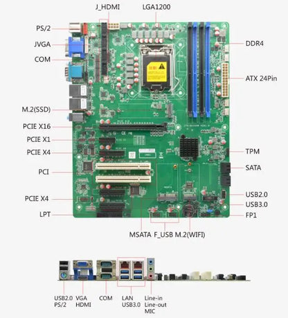 H570 Motherboard ATX SBC 10/11th Core i3/i5/i7/i9 LGA1200 Desktop CPU IPC Industrial Mainboard with 6*COM 2*LAN DDR4 LPT VGA