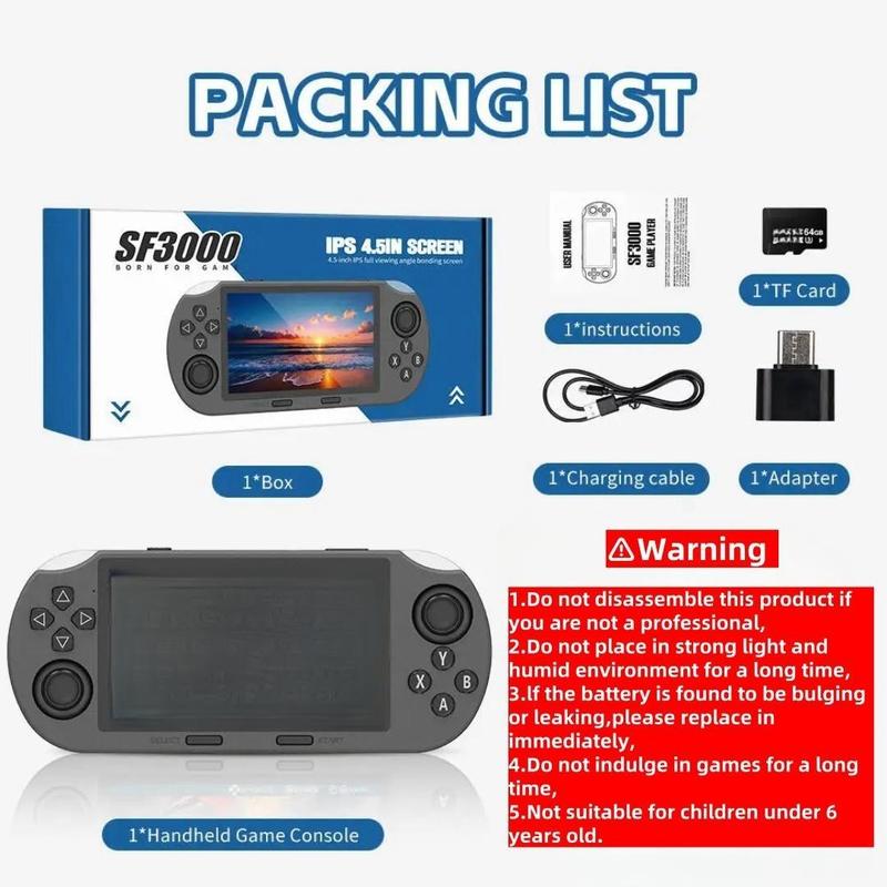 Portable Handheld Game Player, 4.5 Inch IPS Screen Retro Video Game Console, Built-in 20000+ Games for PS1/GBA/SFC/MAME, Controller, Gadgets for Men, Gaming Items