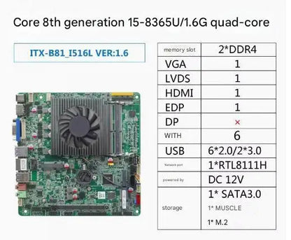 i5-8365u Mini-ITX Motherboard 8th Core Intel CPU IPC SBC Embedded Ultra-thin Mainboard with 6COM LAN DC12V DDR4 6USB LVDS EDP