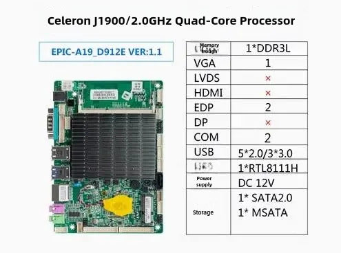 J1900 J1800 3.5 inch Motherboard 3.5" SBC IPC Mainboard industrial with  Dual-EDP  Celeron Quad Core DC-12V 2-COM 1xGbE LAN