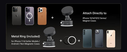 Vacuum Magnetic Phone Holder Stand – Foldable & Retractable Mount with Strong Magnetic Suction, Portable Phone Stand for Car, Mirror, Gym & Multi-Scene Use | Bubble-Free, Spotless Screen Design